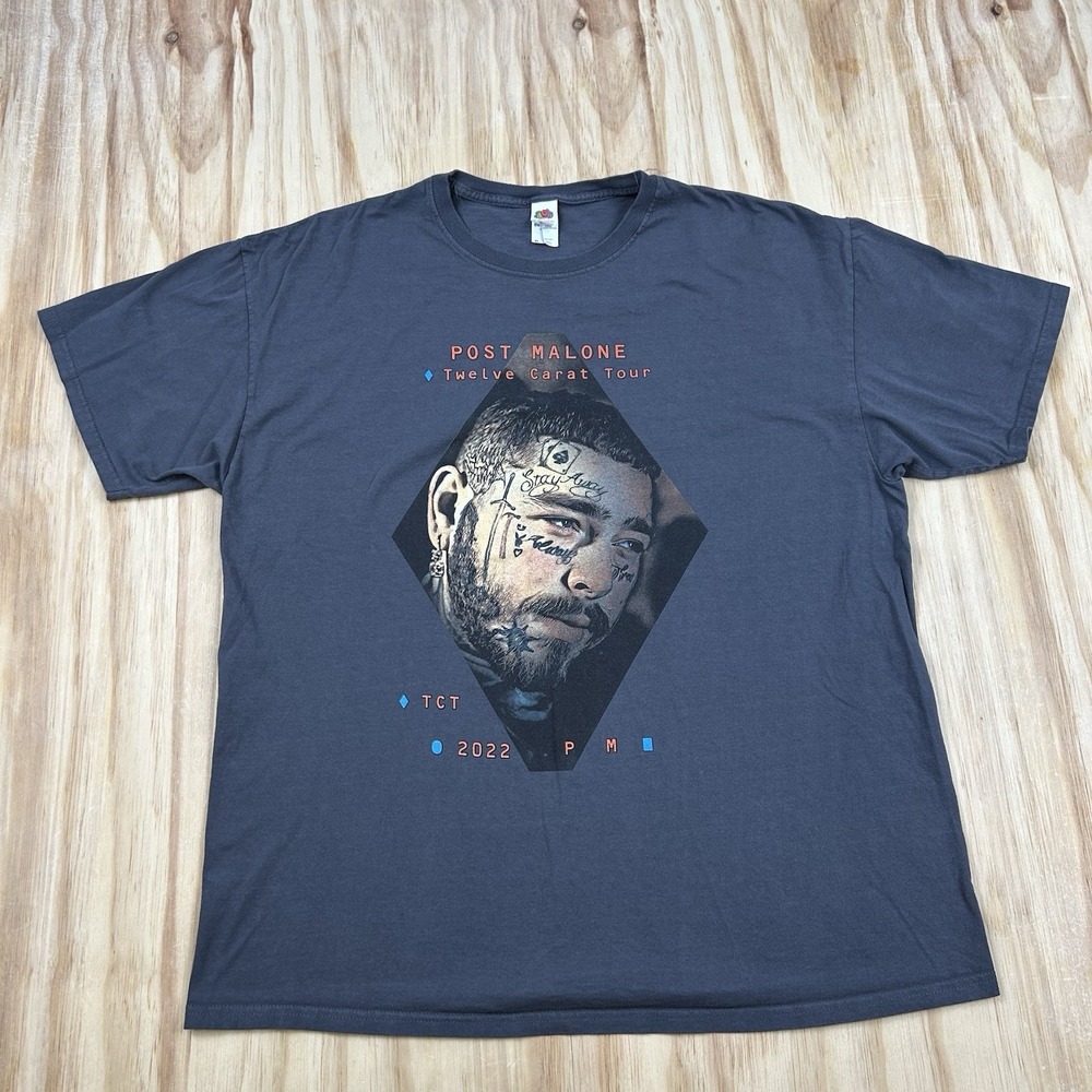 Post Malone Twelve Carat Tour T-Shirt XL Gray 2022 Double Sided Graphic Tee